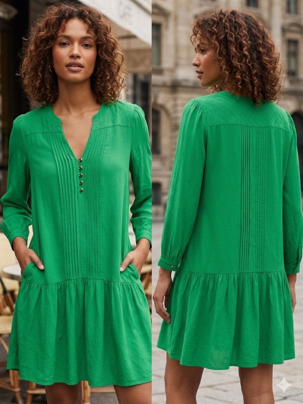 Anthropolgie Maeve Green Pintuck Drop Waist Dress Size 0 - Boho Chic Shift
